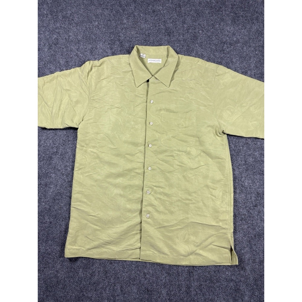 Cutter & Buck Mens M Short Sleeve Button-Up Shirt Green Tropical Floral Woven